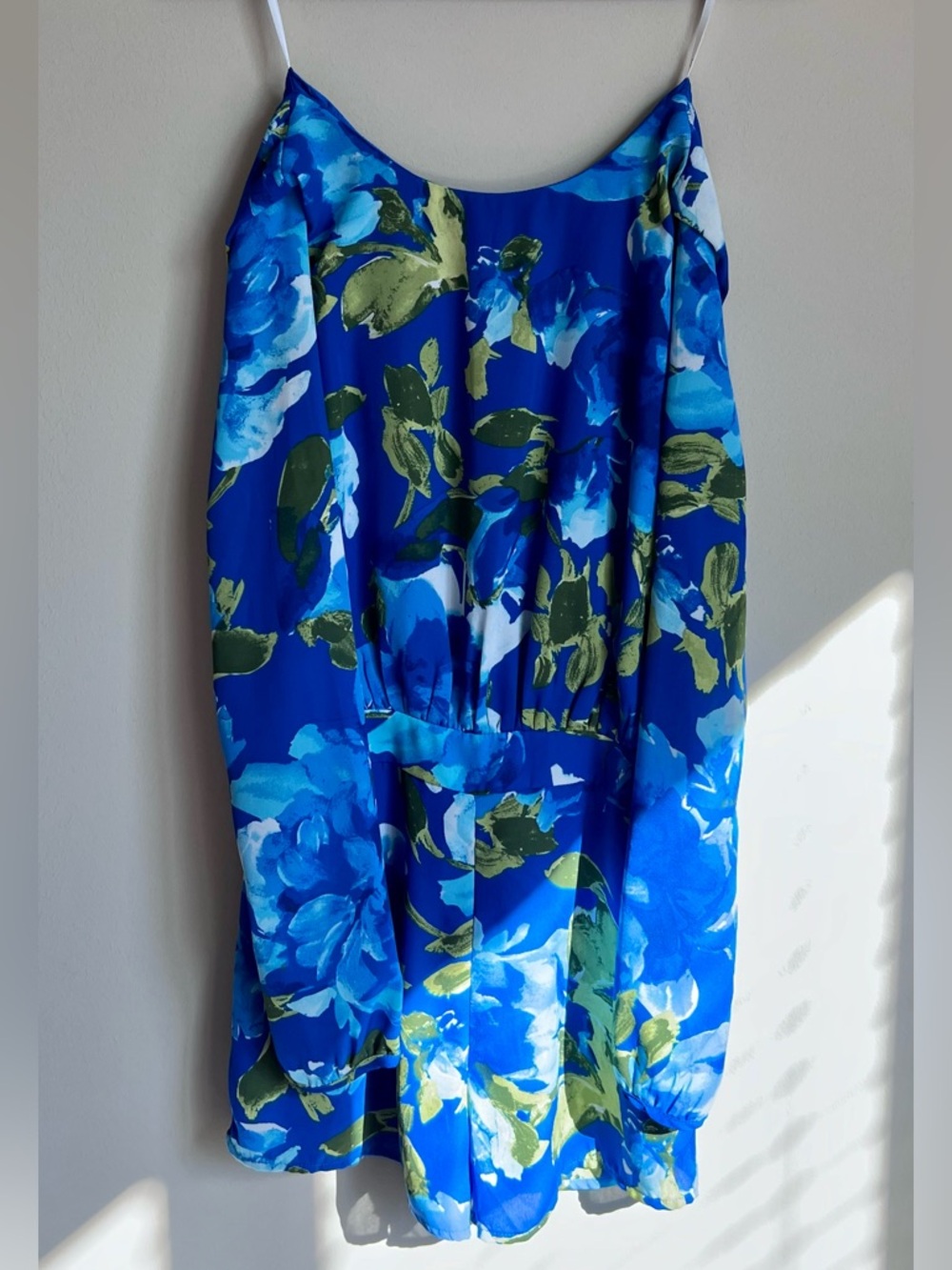 Lulu's Blue Floral Long-Sleeve Romper with Green Accents - Picture 3 of 6